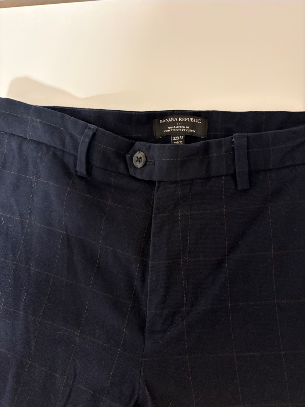 Banana Republic Navy Dress Pants with Subtle Windowpane